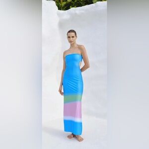 NWT Baobab Collection Strapless Blue and Pastel Dress